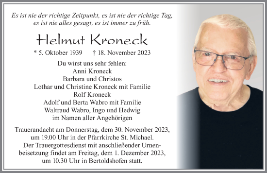 Traueranzeige von Helmut Kroneck von Allgäuer Zeitung, Marktoberdorf