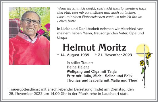 Traueranzeige von Helmut Moritz von Allgäuer Zeitung, Kaufbeuren/Buchloe