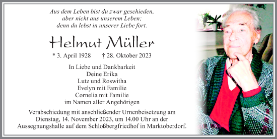 Traueranzeige von Helmut Müller von Allgäuer Zeitung, Marktoberdorf