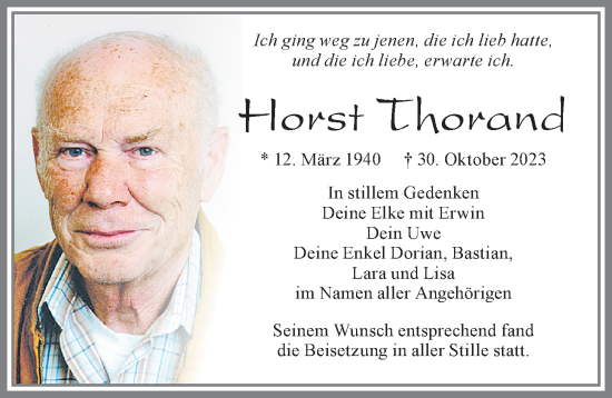 Traueranzeige von Horst Thorand von Allgäuer Zeitung, Füssen