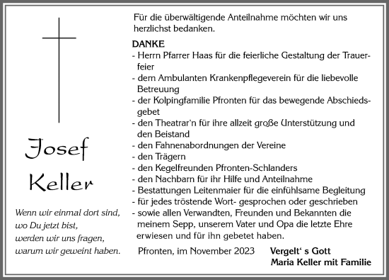 Traueranzeige von Josef Keller von Allgäuer Zeitung, Füssen