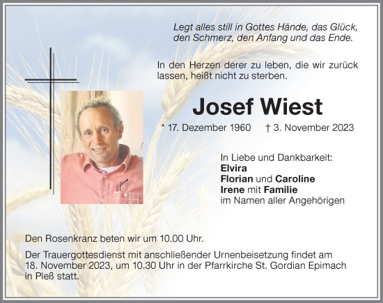 Traueranzeige von Josef Wiest von Memminger Zeitung