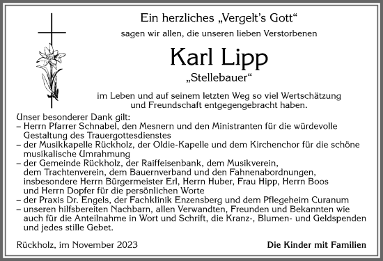Traueranzeige von Karl Lipp von Allgäuer Zeitung, Füssen
