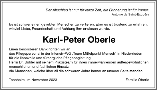 Traueranzeige von Karl-Peter Oberle von Memminger Zeitung