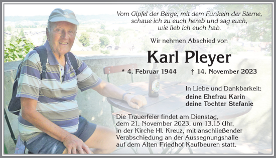 Traueranzeige von Karl Pleyer von Allgäuer Zeitung, Kaufbeuren/Buchloe
