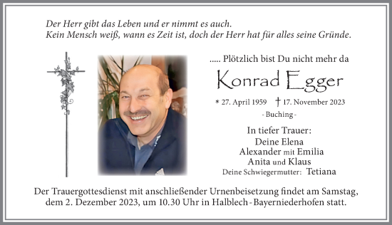 Traueranzeige von Konrad Egger von Allgäuer Zeitung, Füssen