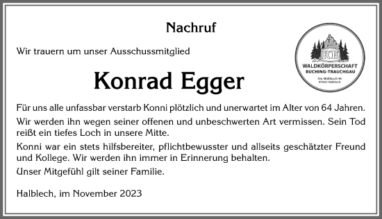 Traueranzeige von Konrad Egger von Allgäuer Zeitung, Füssen