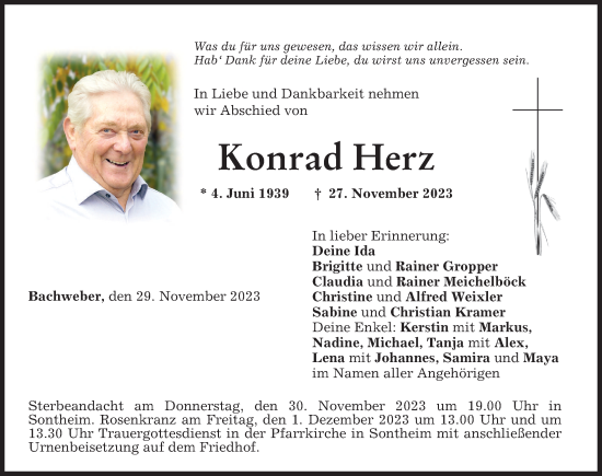 Traueranzeige von Konrad Herz von Memminger Zeitung