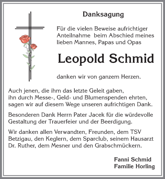 Traueranzeige von Leopold Schmid von Allgäuer Zeitung,Kempten