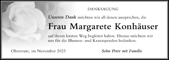 Traueranzeige von Margarete Konhäuser von Der Westallgäuer