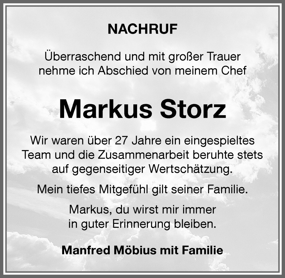  Traueranzeige für Markus Storz vom 30.11.2023 aus Memminger Zeitung