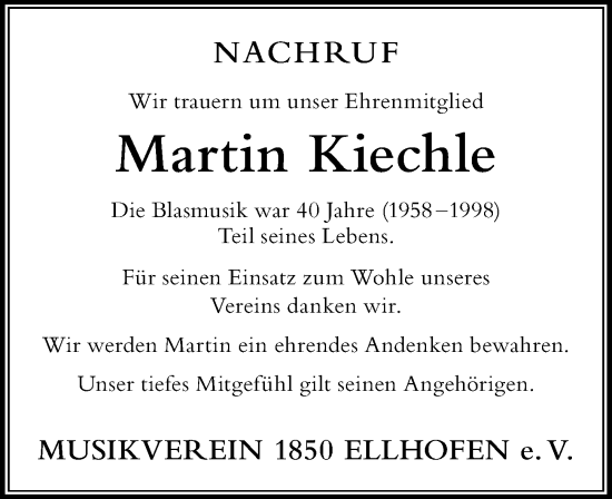 Traueranzeige von Martin Kiechle von Der Westallgäuer