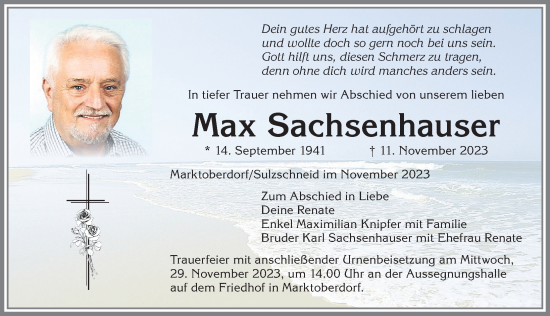 Traueranzeige von Max Sachsenhauser von Allgäuer Zeitung, Marktoberdorf