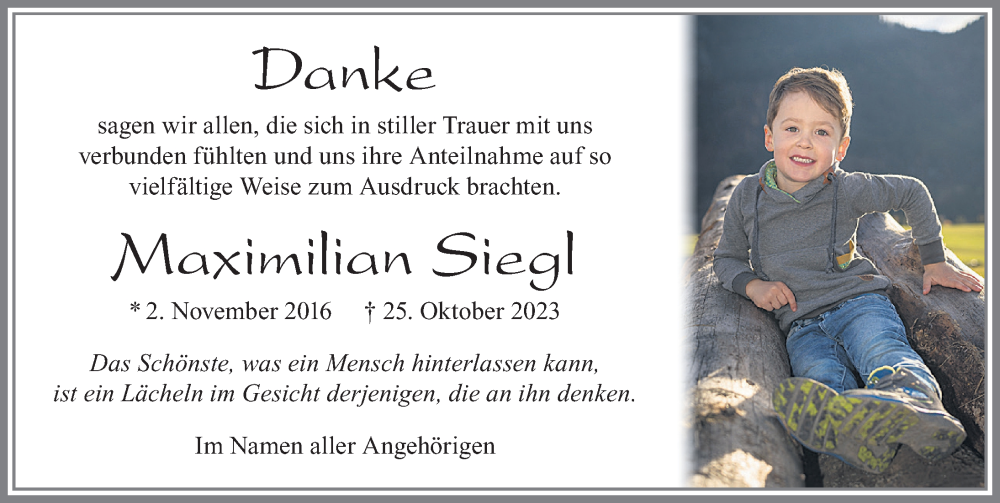  Traueranzeige für Maximilian Siegl vom 18.11.2023 aus Allgäuer Zeitung, Füssen
