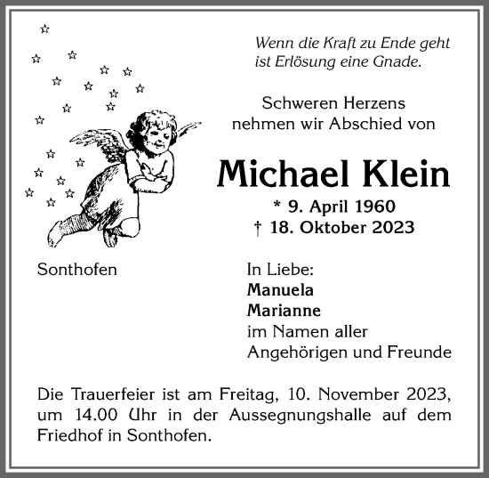 Traueranzeige von Michael Klein von Allgäuer Zeitung,Kempten