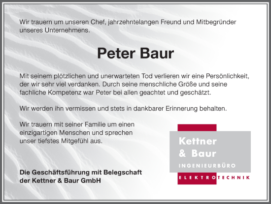 Traueranzeige von Peter Baur von Allgäuer Zeitung,Kempten