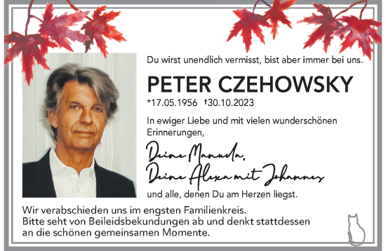 Traueranzeige von Peter Czehowsky von Allgäuer Zeitung, Marktoberdorf