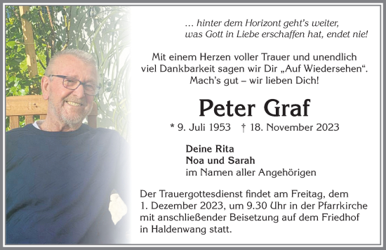 Traueranzeige von Peter Graf von Allgäuer Zeitung,Kempten