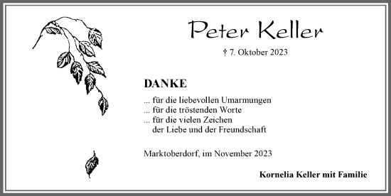 Traueranzeige von Peter Keller von Allgäuer Zeitung, Marktoberdorf