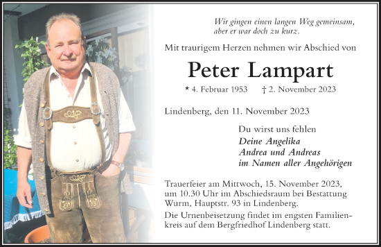 Traueranzeige von Peter Lampart von Der Westallgäuer