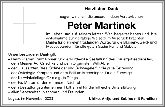 Traueranzeige von Peter Martinek von Memminger Zeitung