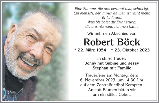 Traueranzeige von Robert Böck von Allgäuer Zeitung,Kempten