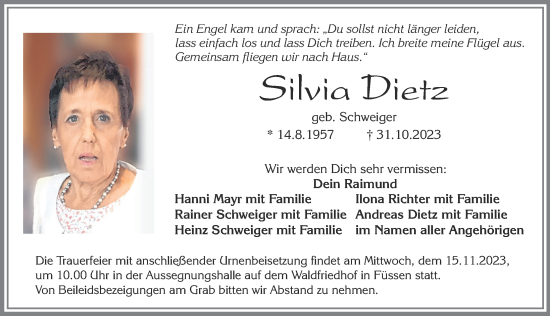 Traueranzeige von Silvia Dietz von Allgäuer Zeitung, Füssen