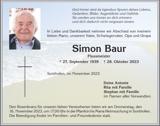 Traueranzeige von Simon Baur von Allgäuer Anzeigeblatt