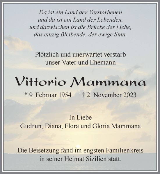 Traueranzeige von Vittorio Mammana von Allgäuer Zeitung, Kaufbeuren/Buchloe