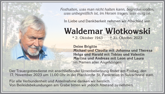 Traueranzeige von Waldemar Wlotkowski von Allgäuer Zeitung, Marktoberdorf