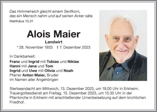 Traueranzeige von Alois Maier von Memminger Zeitung