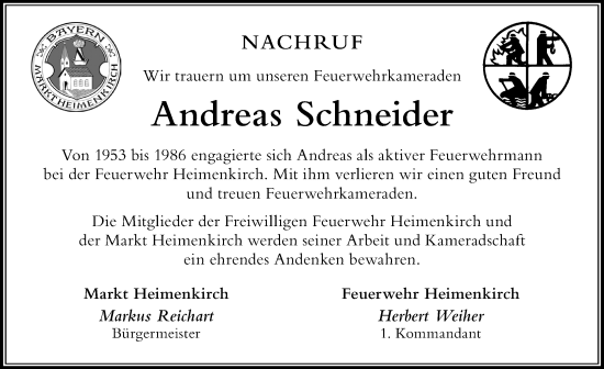 Traueranzeige von Andreas Schneider von Der Westallgäuer