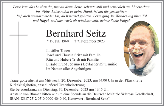 Traueranzeige von Bernhard Seitz von Allgäuer Zeitung, Kaufbeuren/Buchloe