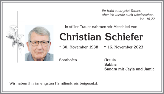 Traueranzeige von Christian Schiefer von Allgäuer Anzeigeblatt