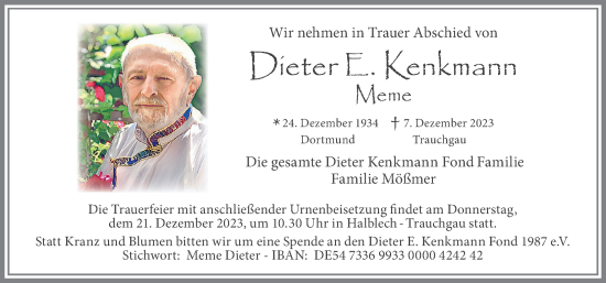 Traueranzeige von Dieter Kenkmann von Allgäuer Zeitung, Füssen