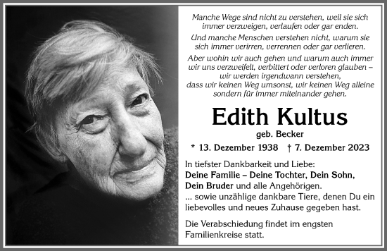 Traueranzeige von Edith Kultus von Allgäuer Zeitung,Kempten