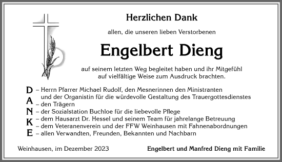 Traueranzeige von Engelbert Dieng von Allgäuer Zeitung, Kaufbeuren/Buchloe
