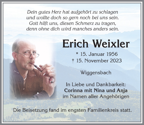 Traueranzeige von Erich Weixler von Allgäuer Zeitung,Kempten