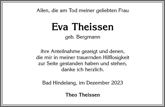 Traueranzeige von Eva Theissen von Allgäuer Anzeigeblatt
