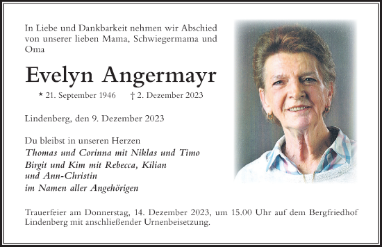 Traueranzeige von Evelyn Angermayr von Der Westallgäuer