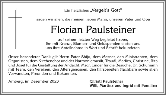 Traueranzeige von Florian Paulsteiner von Allgäuer Zeitung, Füssen