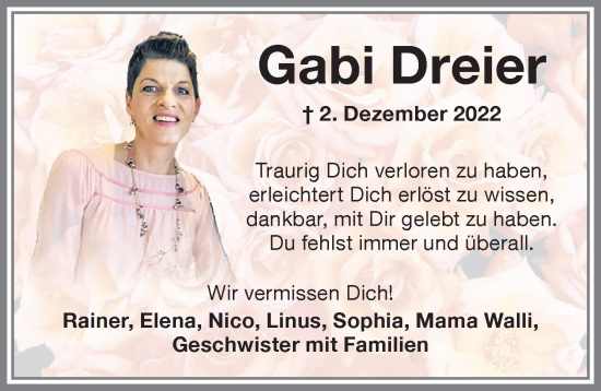 Traueranzeige von Gabi Dreier von Memminger Zeitung