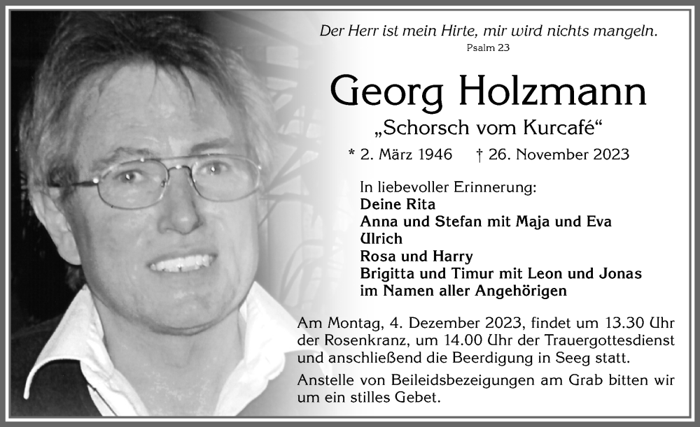 Traueranzeige für Georg Holzmann vom 01.12.2023 aus Allgäuer Zeitung, Marktoberdorf