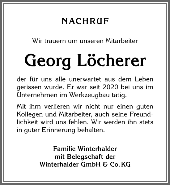 Traueranzeige von Georg Löcherer von Allgäuer Zeitung, Marktoberdorf