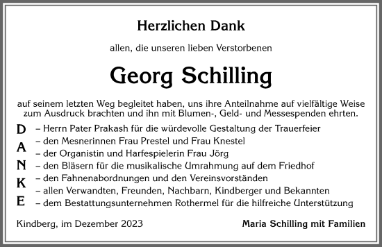 Traueranzeige von Georg Schilling von Allgäuer Zeitung,Kempten
