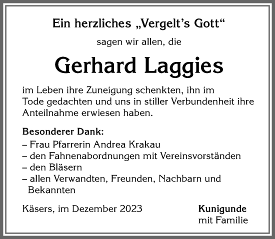 Traueranzeige von Gerhard Laggies von Allgäuer Zeitung,Kempten