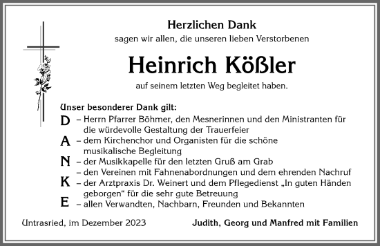 Traueranzeige von Heinrich Kößler von Allgäuer Zeitung, Marktoberdorf