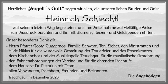 Traueranzeige von Heinrich Schiechtl von Allgäuer Zeitung, Füssen