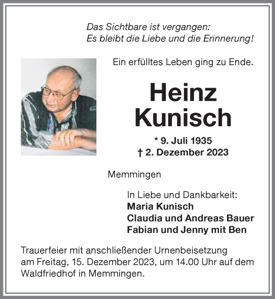 Traueranzeige von Heinz Kunisch von Memminger Zeitung