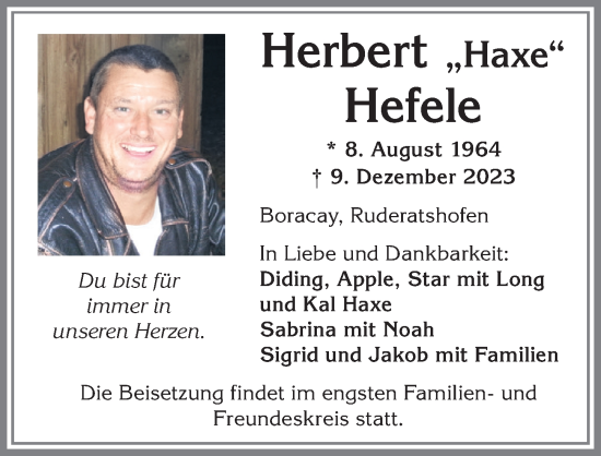Traueranzeige von Herbert Hefele von Allgäuer Zeitung, Marktoberdorf